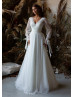 Ivory Polka Dot Tulle Lace Ruched Wedding Dress